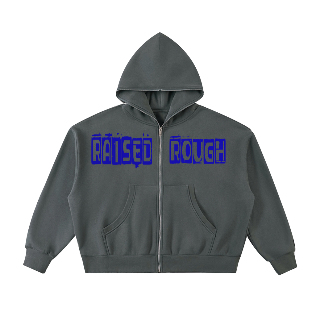 Raised Rough Cookie MonsterFleeced Full-Zip Boxy Hoodie