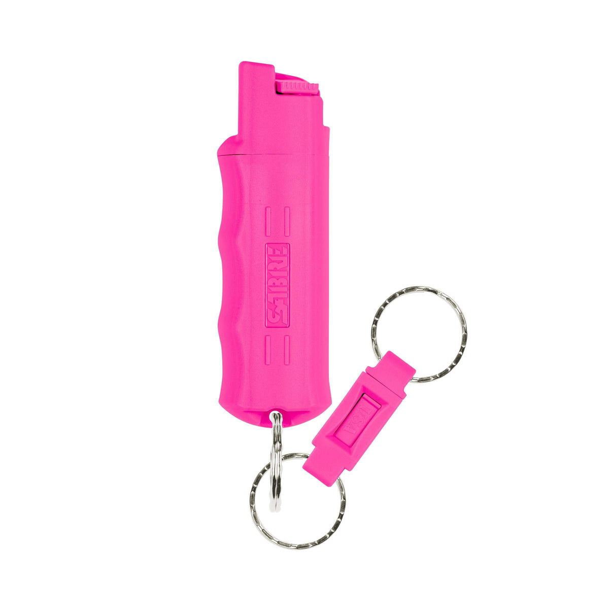 Sabre Pepper Spray with Quick Release Keychain for Self Defense – Maximum Police Strength OC Spray with UV Marking Dye, Twist Lock Safety, Finger Grip, 10‑Second Spray, 14‑ft Range, Made in USA