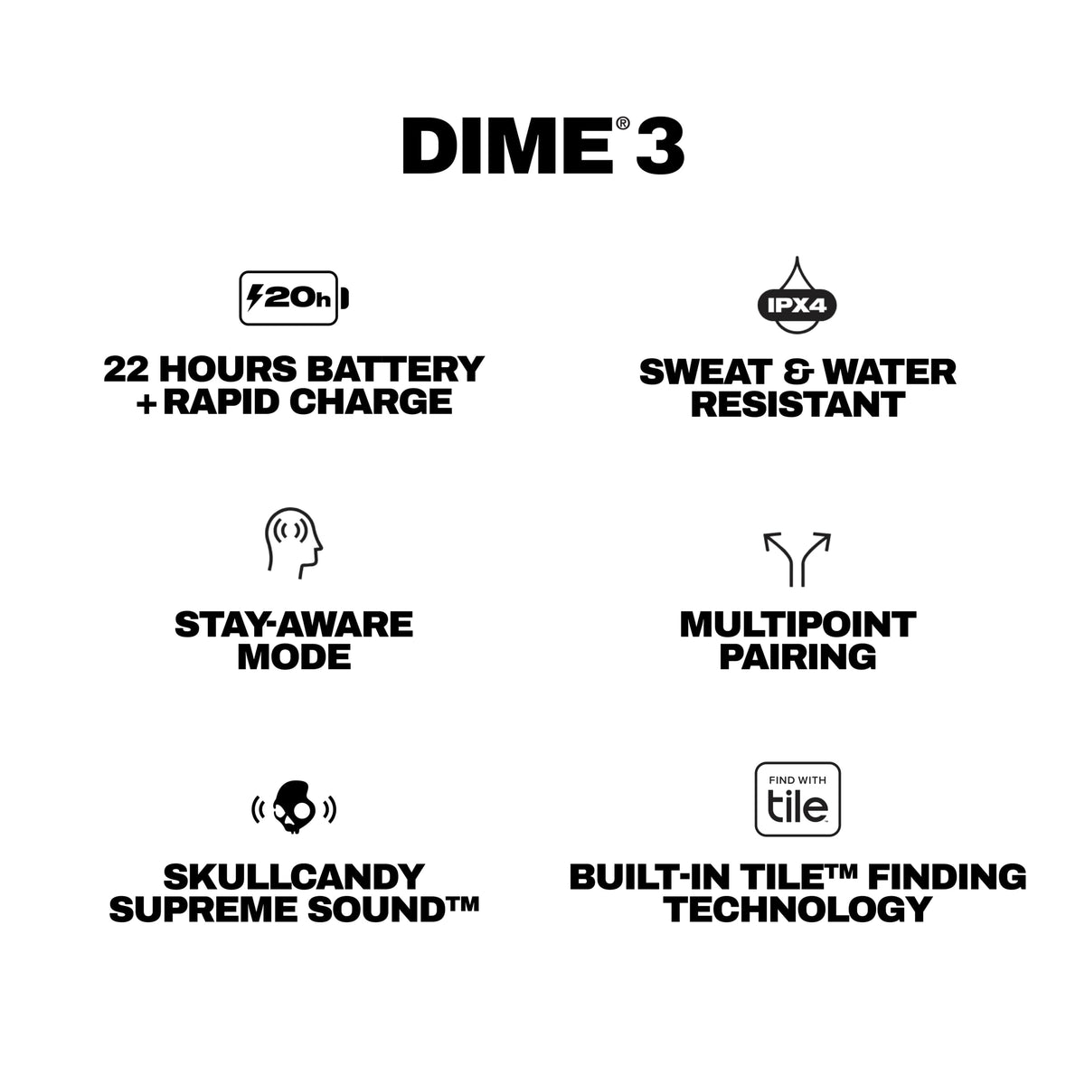 Skullcandy Dime 3 Wireless In-Ear Bluetooth Earbuds - Bone