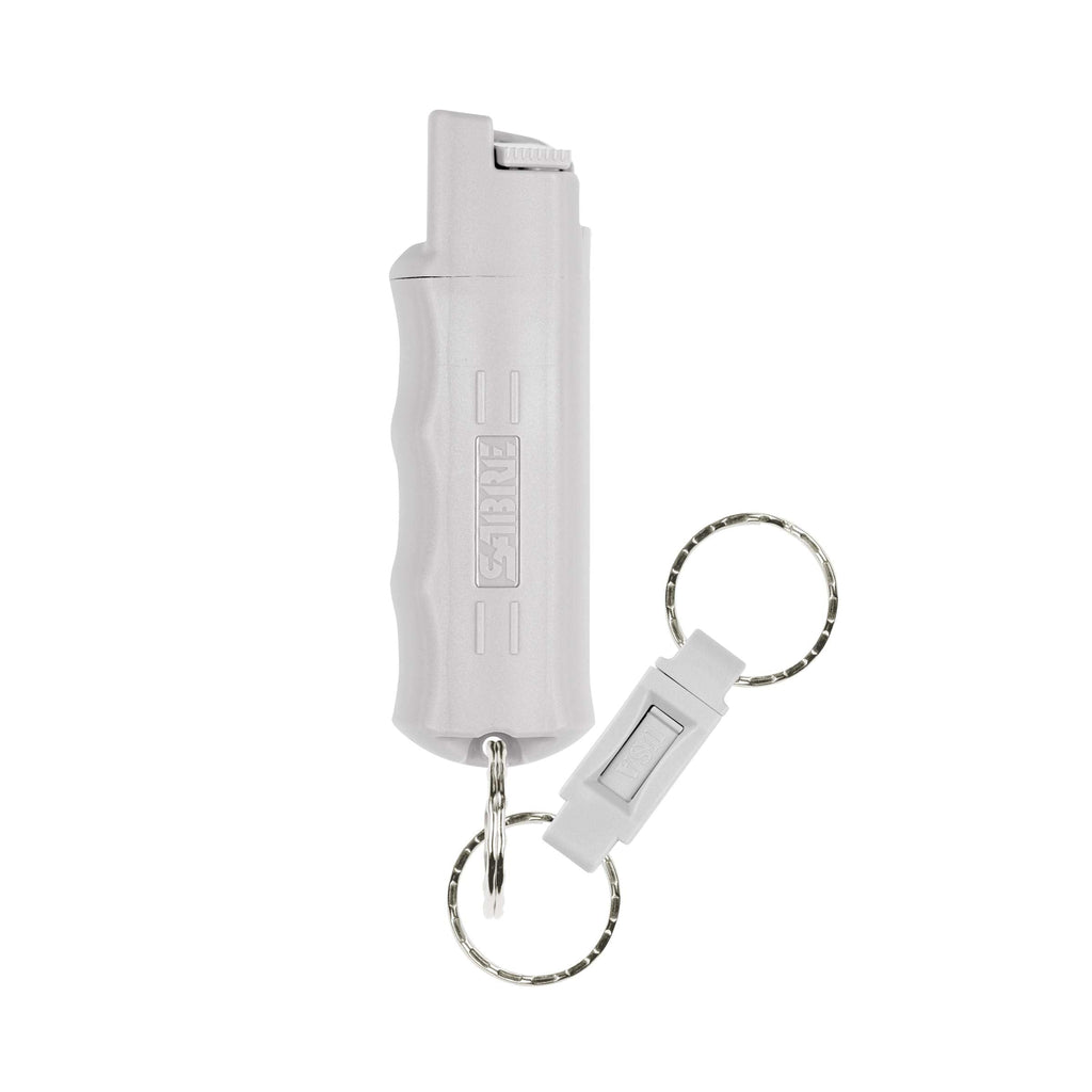 Sabre Pepper Spray with Quick Release Keychain for Self Defense – Maximum Police Strength OC Spray with UV Marking Dye, Twist Lock Safety, Finger Grip, 10‑Second Spray, 14‑ft Range, Made in USA
