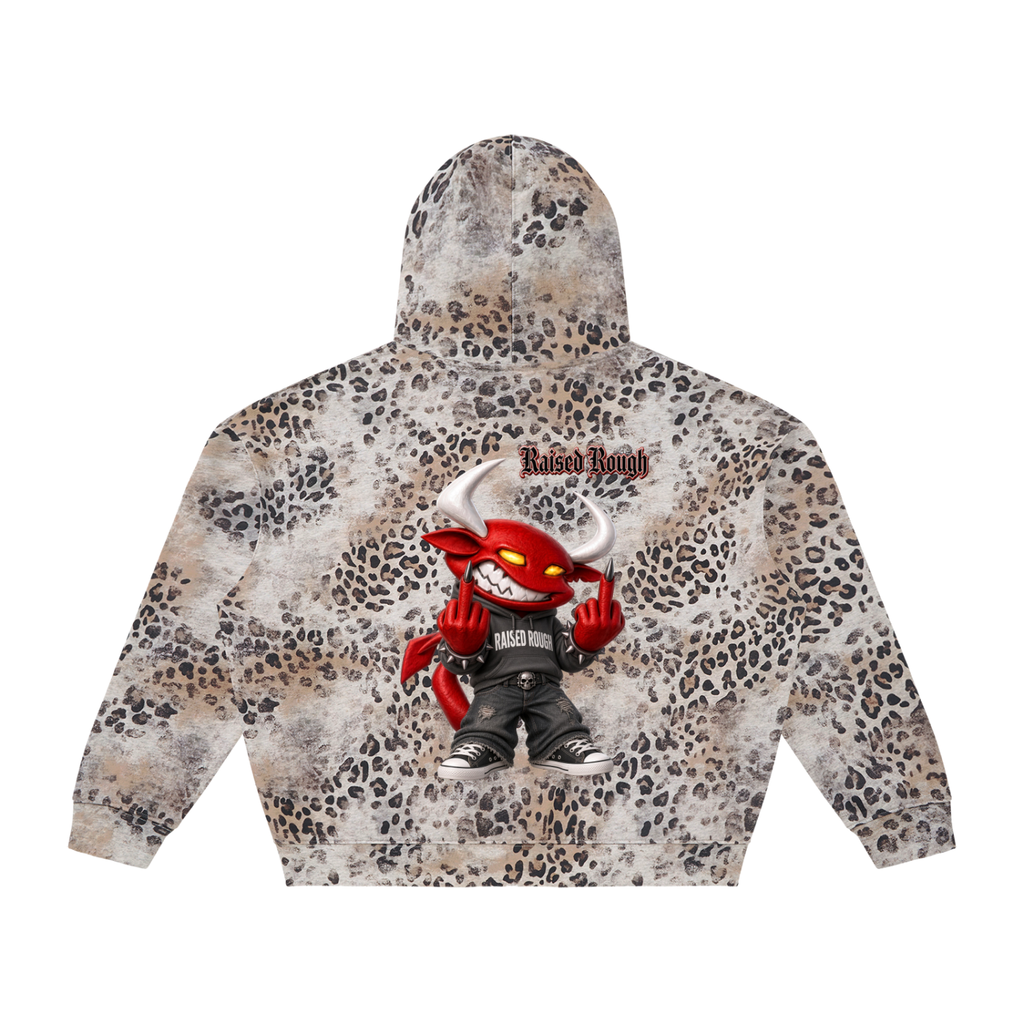 Raised Rough Logo hoodieUnisex Vintage Wash Leopard Full Zip Hoodie