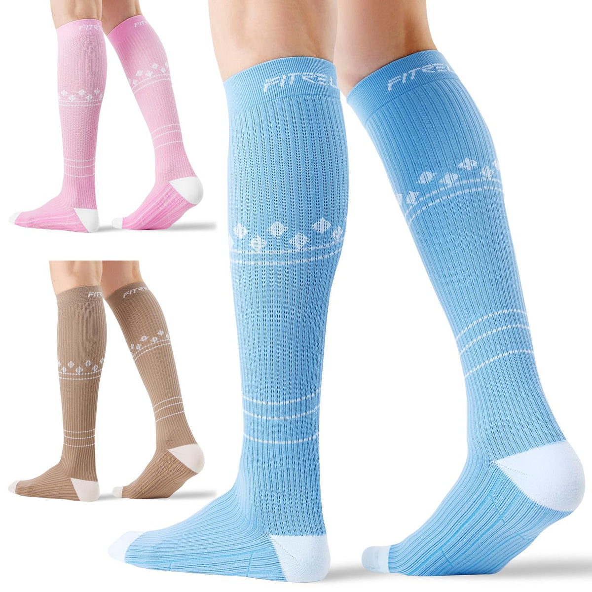 FITRELL 3 Pairs Compression Socks for Women and Men 20-30mmHg-Circulation Support Socks