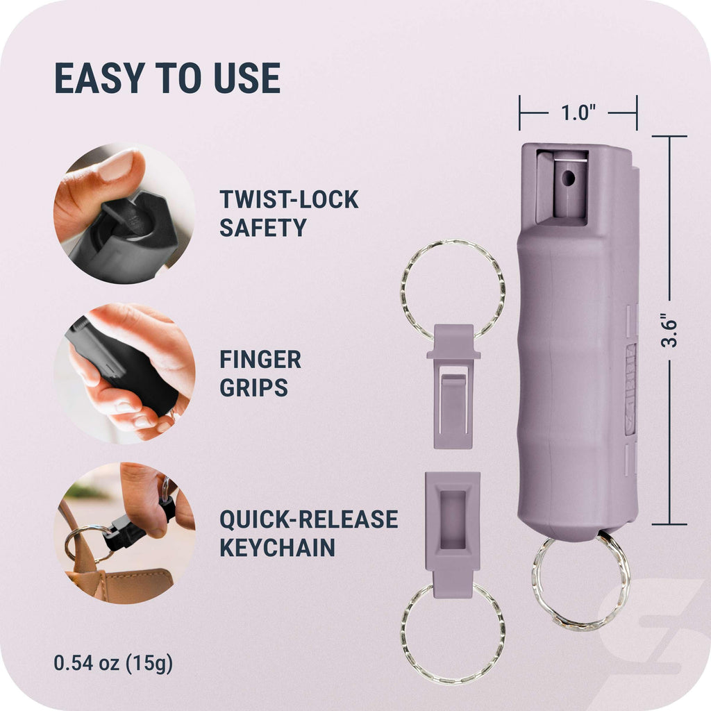 Sabre Pepper Spray with Quick Release Keychain for Self Defense – Maximum Police Strength OC Spray with UV Marking Dye, Twist Lock Safety, Finger Grip, 10‑Second Spray, 14‑ft Range, Made in USA
