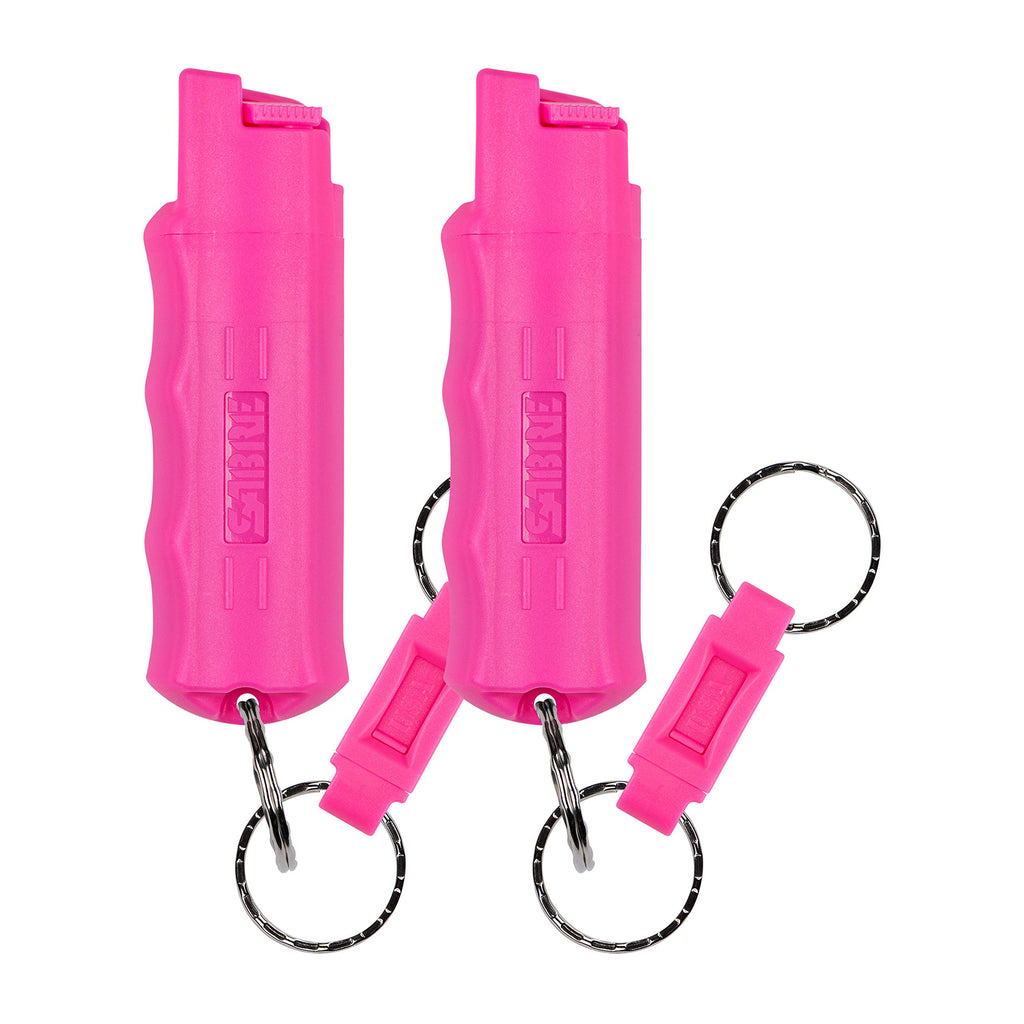 Sabre Pepper Spray with Quick Release Keychain for Self Defense – Maximum Police Strength OC Spray with UV Marking Dye, Twist Lock Safety, Finger Grip, 10‑Second Spray, 14‑ft Range, Made in USA