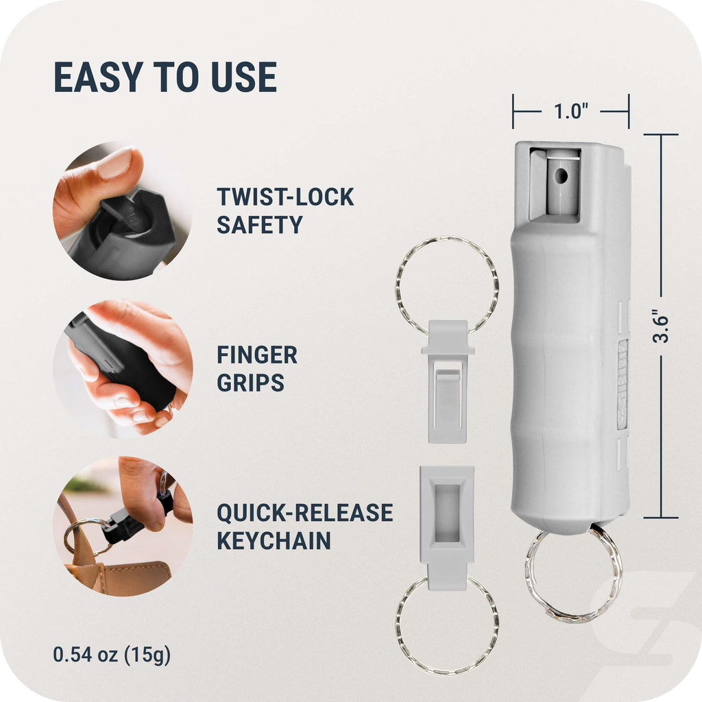 Sabre Pepper Spray with Quick Release Keychain for Self Defense – Maximum Police Strength OC Spray with UV Marking Dye, Twist Lock Safety, Finger Grip, 10‑Second Spray, 14‑ft Range, Made in USA
