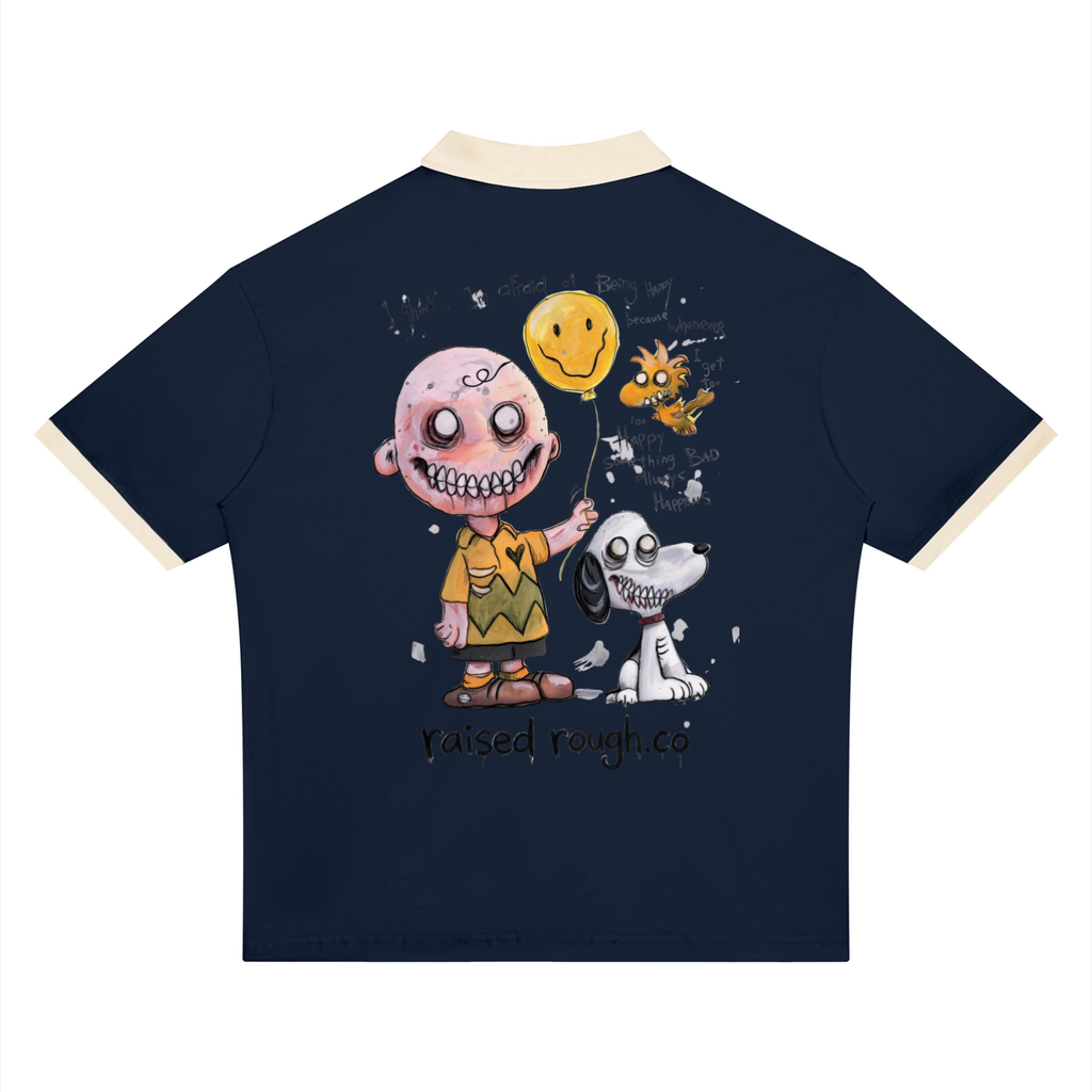RAISED ROUGH Charlie and Snoopy Unisex Color Block Polo Shirt