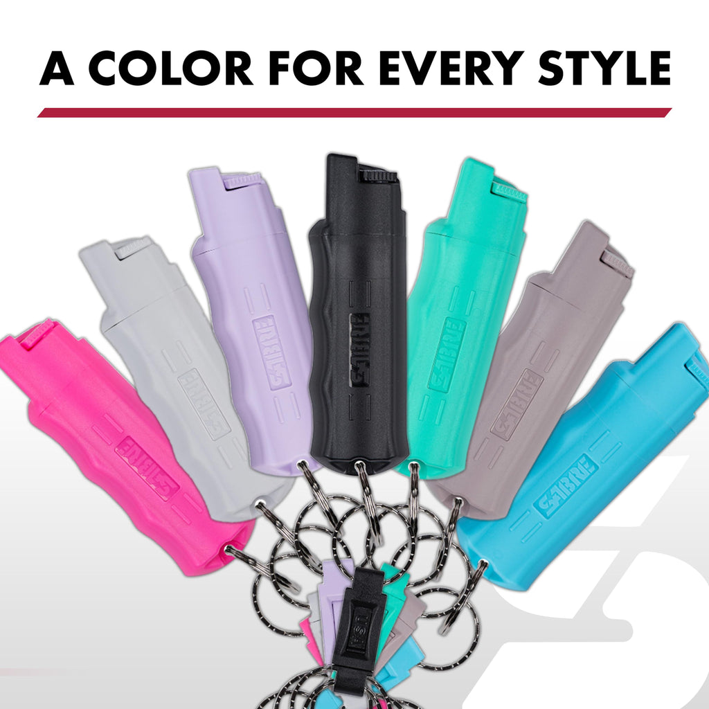 Sabre Pepper Spray with Quick Release Keychain for Self Defense – Maximum Police Strength OC Spray with UV Marking Dye, Twist Lock Safety, Finger Grip, 10‑Second Spray, 14‑ft Range, Made in USA