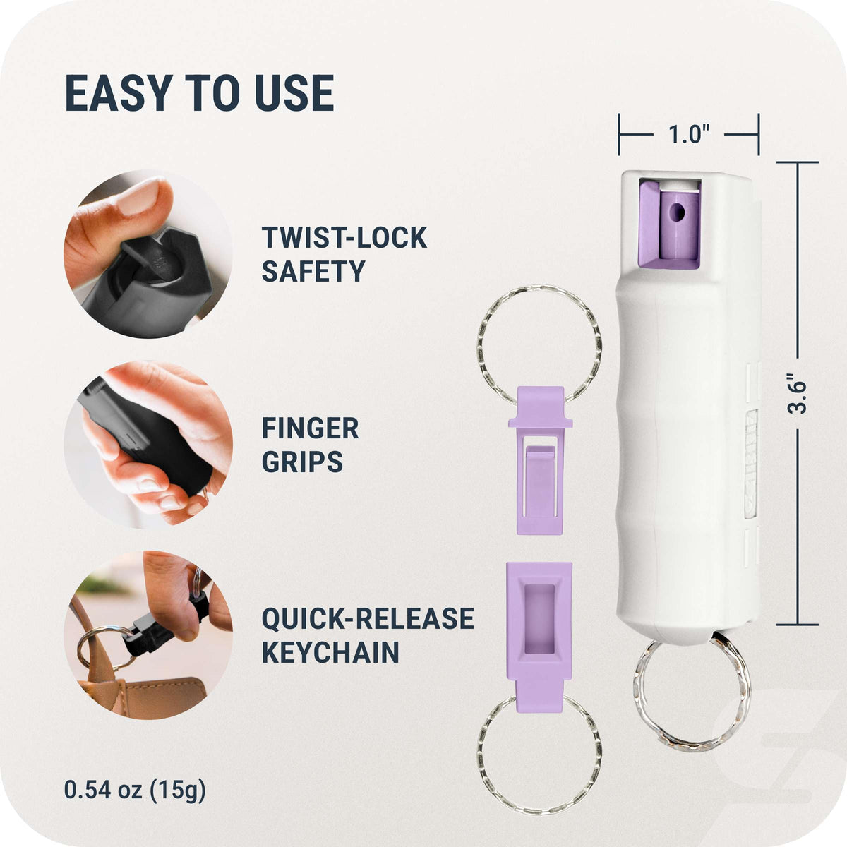 Sabre Pepper Spray with Quick Release Keychain for Self Defense – Maximum Police Strength OC Spray with UV Marking Dye, Twist Lock Safety, Finger Grip, 10‑Second Spray, 14‑ft Range, Made in USA