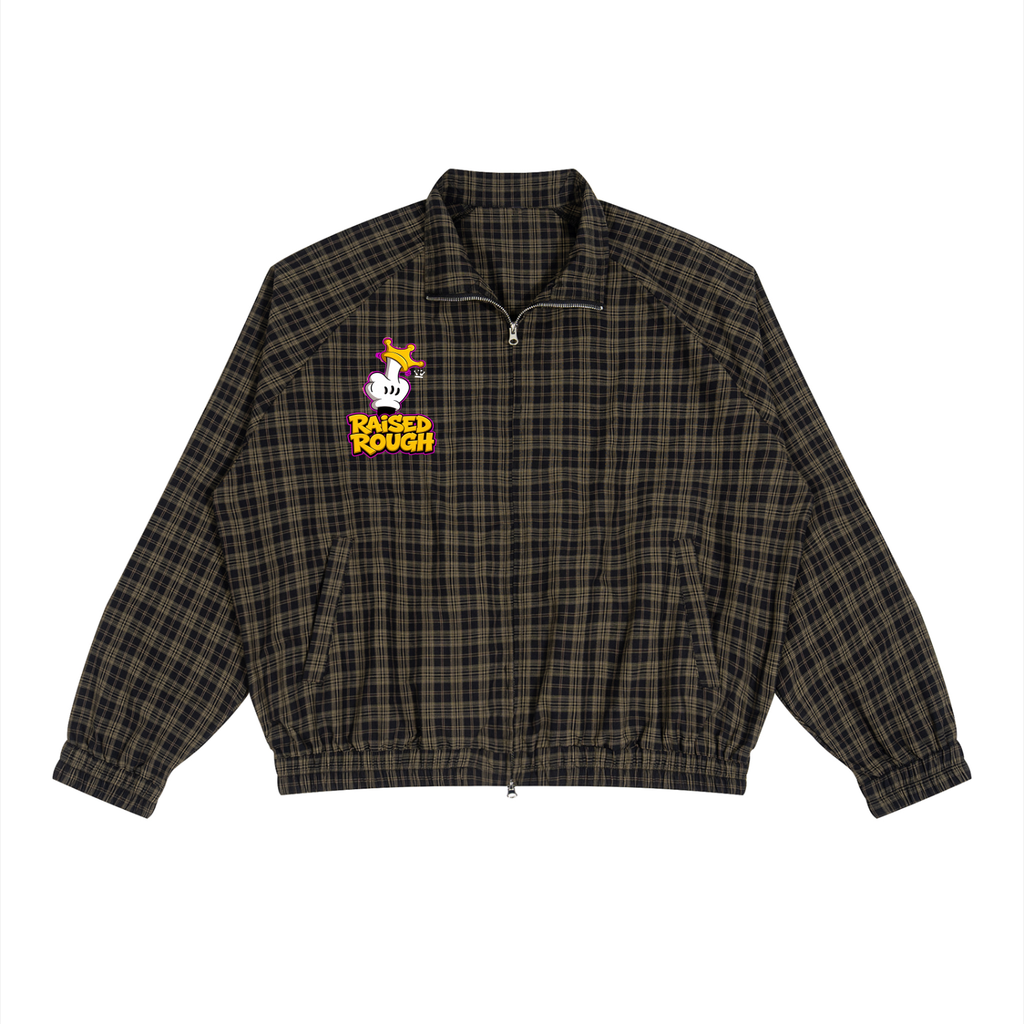 Middle Fingers Up Plaid Full-Zip Track Jacket