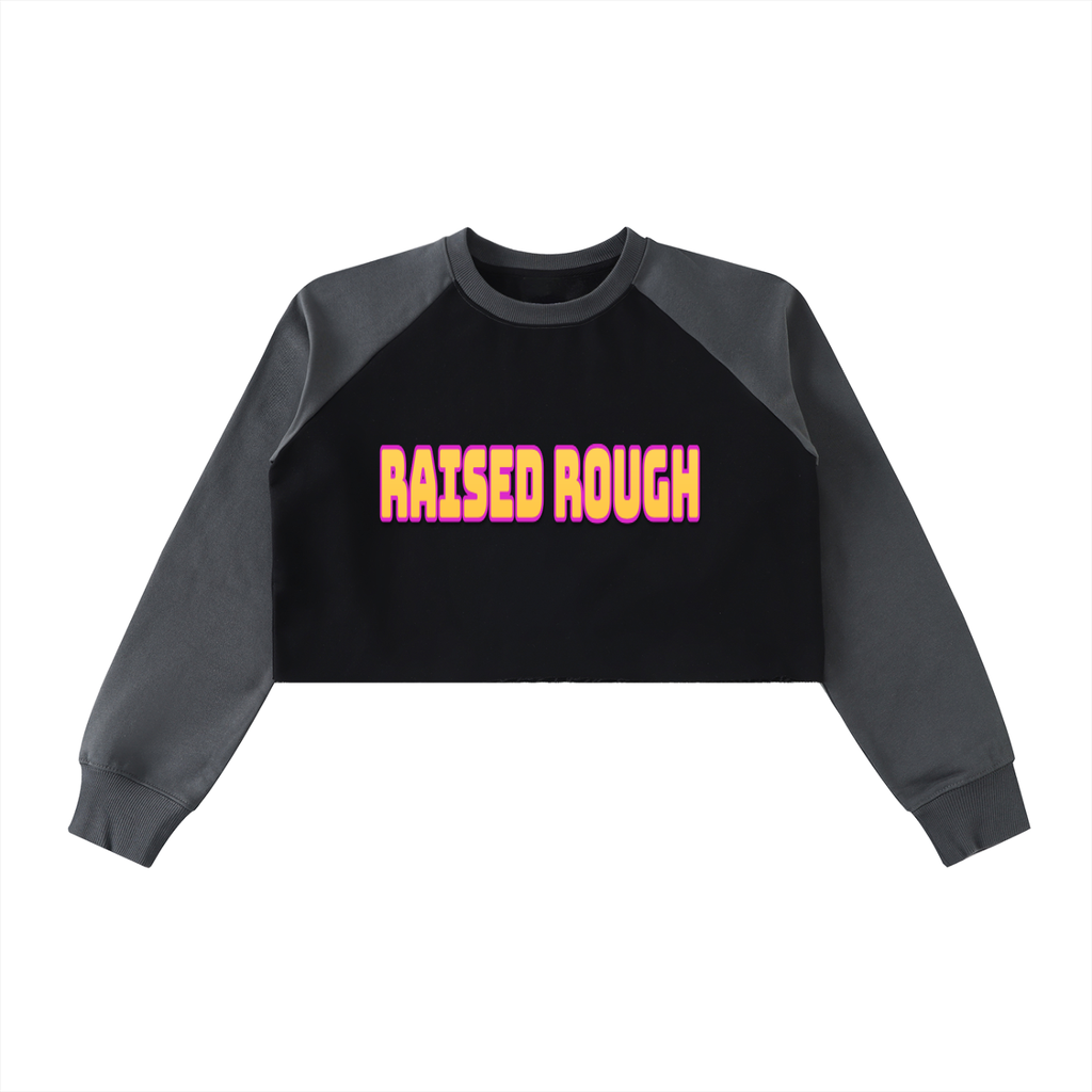 Raw-Hem Color-Block Raglan Crop Sweatshirt